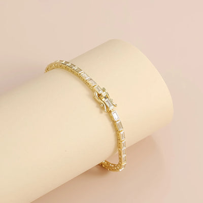 GEM'S BALLET Baguette Cut 2x4mm Eternity Bezel Moissanite Tennis Bracelet 925 Sterling Silver 14K Gold Bracelet Gift for Her