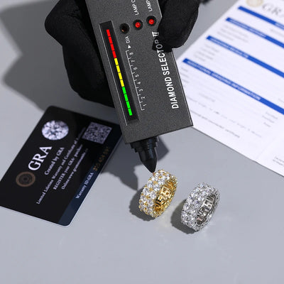 Top Quality 2 Rows 3mm VVS1 Moissanite Rings For Men Hip Hop Jewelry 925 Silver HipHop/Rock Bling Ring Gift