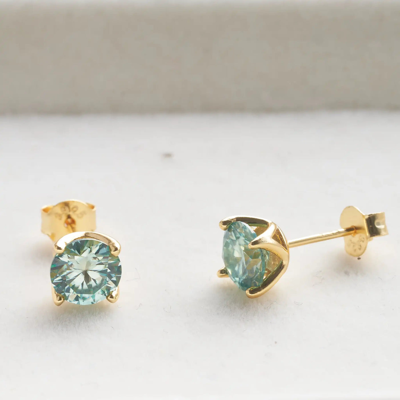 blue green color 6.5mm*2 pcs Moissanite Earrings Diamond 925 Sterling Silver Gold Plated Certificate Moissanite Jewelry