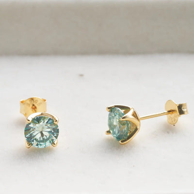 blue green color 6.5mm*2 pcs Moissanite Earrings Diamond 925 Sterling Silver Gold Plated Certificate Moissanite Jewelry