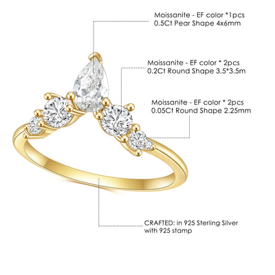 GEM'S BALLET 925 Sterling Silver Ring 1.0DEW Chevron Style 1.97 DEW Pear Cut Delicate Moissanite Wedding Band Ring  Gift For Her