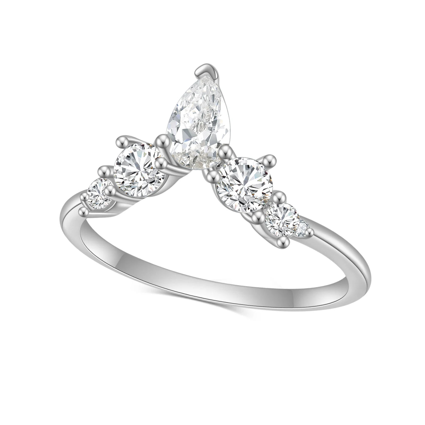 GEM'S BALLET 925 Sterling Silver Ring 1.0DEW Chevron Style 1.97 DEW Pear Cut Delicate Moissanite Wedding Band Ring  Gift For Her