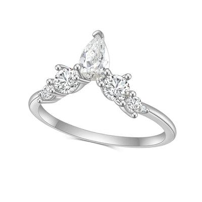 GEM'S BALLET 925 Sterling Silver Ring 1.0DEW Chevron Style 1.97 DEW Pear Cut Delicate Moissanite Wedding Band Ring  Gift For Her