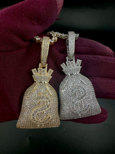 Aokaishen Money Bag Pendant Gold Color Bling Cubic Zircon Men's Hip Hop Necklace Jewelry