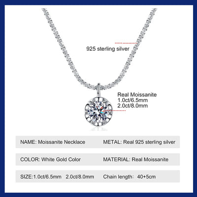 Moissanite Necklaces for Women 925 Sterling Silver Sparkling Cauliflower Chain with 2CT Diamond Pendant Dainty Jewelry Gift