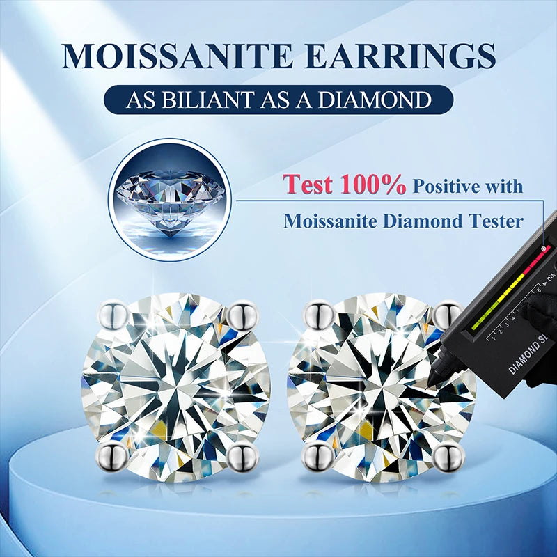 TUHE Moissanite Stud Earrings For Women Men 0.2-8 Carats Lab Created Diamond Screw Back Moissanite Earrings Silver Gift