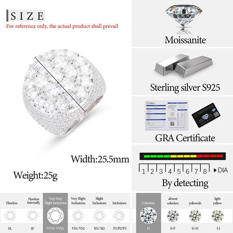 TUHE Unisex luxury VVS1 Moissanite 925 Silver Ring Stone Iced Out Couple Rings For Women Men Hip Hop Gifts