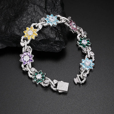 New Arrival Iced Out Moissanite Chains Necklace For Man Women Hip Hop S925 Silver Jewelry Colorful Flower Bracelets 18k Plated