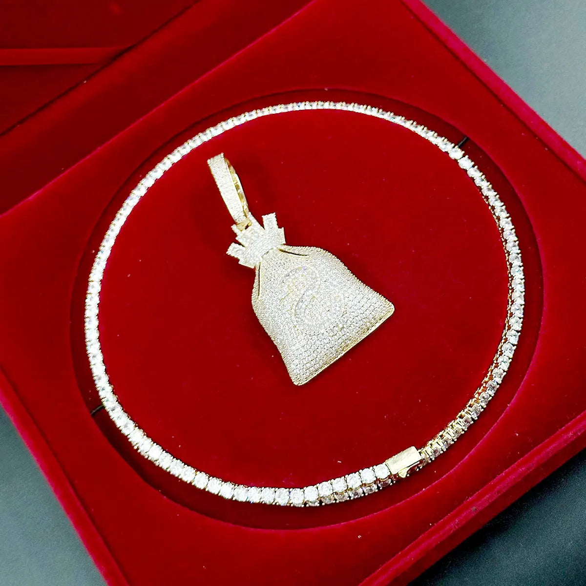 Aokaishen Money Bag Pendant Gold Color Bling Cubic Zircon Men's Hip Hop Necklace Jewelry