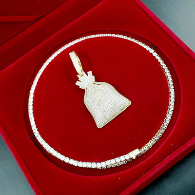 Aokaishen Money Bag Pendant Gold Color Bling Cubic Zircon Men's Hip Hop Necklace Jewelry