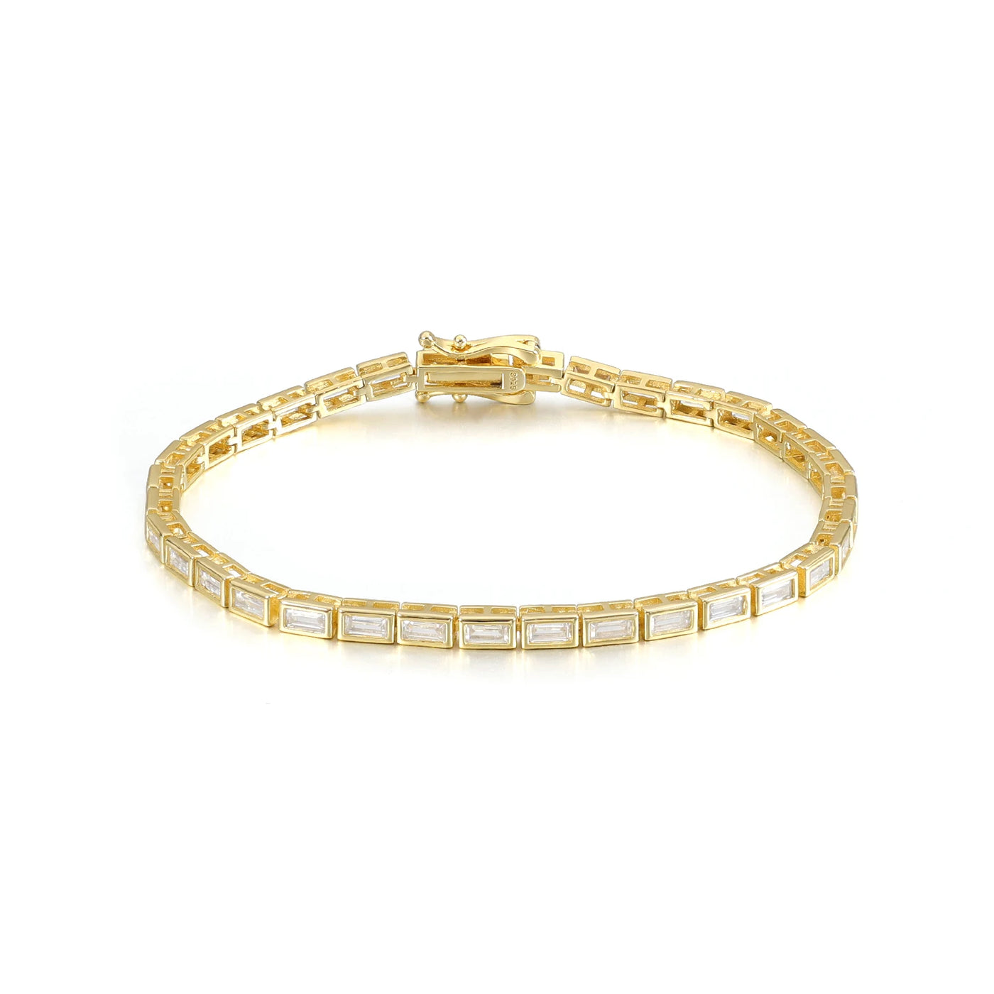 GEM'S BALLET Baguette Cut 2x4mm Eternity Bezel Moissanite Tennis Bracelet 925 Sterling Silver 14K Gold Bracelet Gift for Her