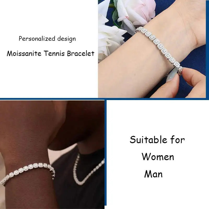 6mm Moissanite Tennis Bracelet Chain for Women Man GRA Diamond Original 925 Sterling Silver Link Bracelets Wedding Party Jewelry
