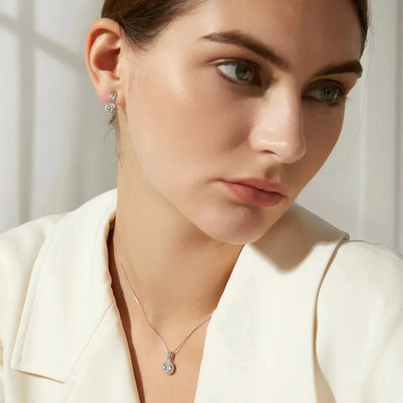 JoyceJelly 2ct total Moissanite Jewelry Set Sterling Silver 925 Necklace Earrings Fine Jewerly Wedding Set Pass Dismond Tester