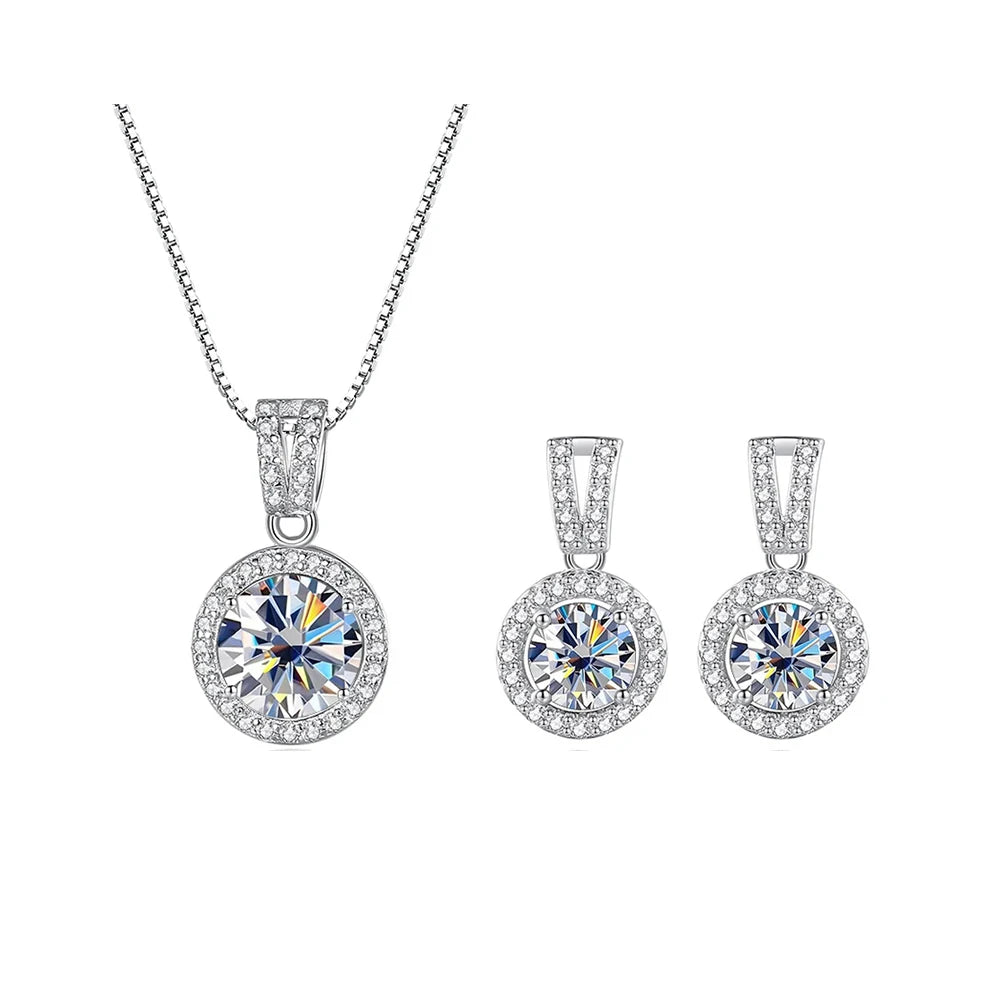 JoyceJelly 2ct total Moissanite Jewelry Set Sterling Silver 925 Necklace Earrings Fine Jewerly Wedding Set Pass Dismond Tester