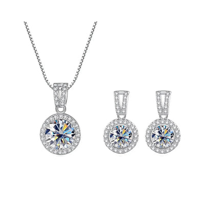 JoyceJelly 2ct total Moissanite Jewelry Set Sterling Silver 925 Necklace Earrings Fine Jewerly Wedding Set Pass Dismond Tester