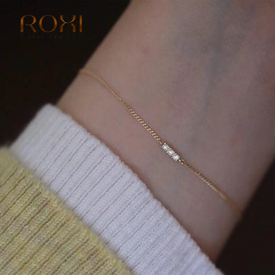 ROXI 925 Sterling Silver Geometric 3-6pcs Bead crystal Bracelet For Women Wedding Party 17cm Chaon Bangle Pulseras 925 Jewelry