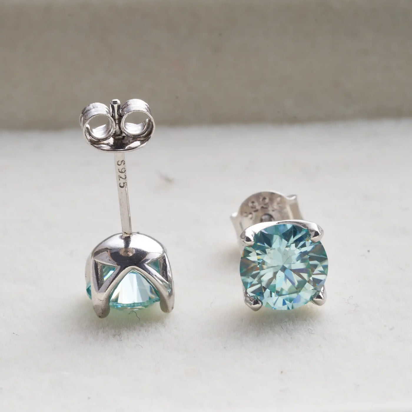 blue green color 6.5mm*2 pcs Moissanite Earrings Diamond 925 Sterling Silver Gold Plated Certificate Moissanite Jewelry