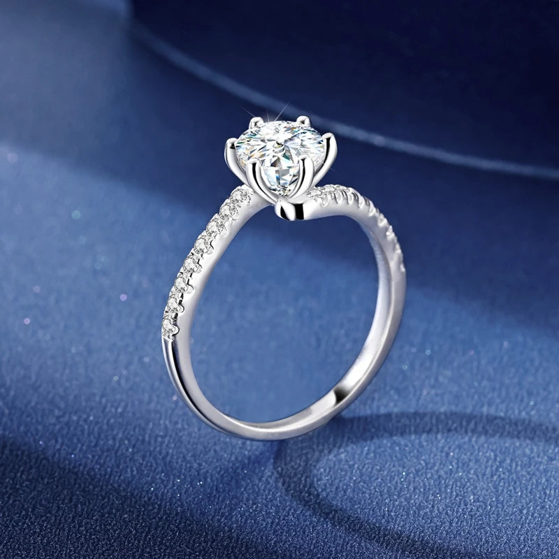 Moissanite Ring Real 925 Sterling Silver Simple Sparkling Shiny Oval Stone Ring For Women Engagement Wedding Luxury Fine Jewelry