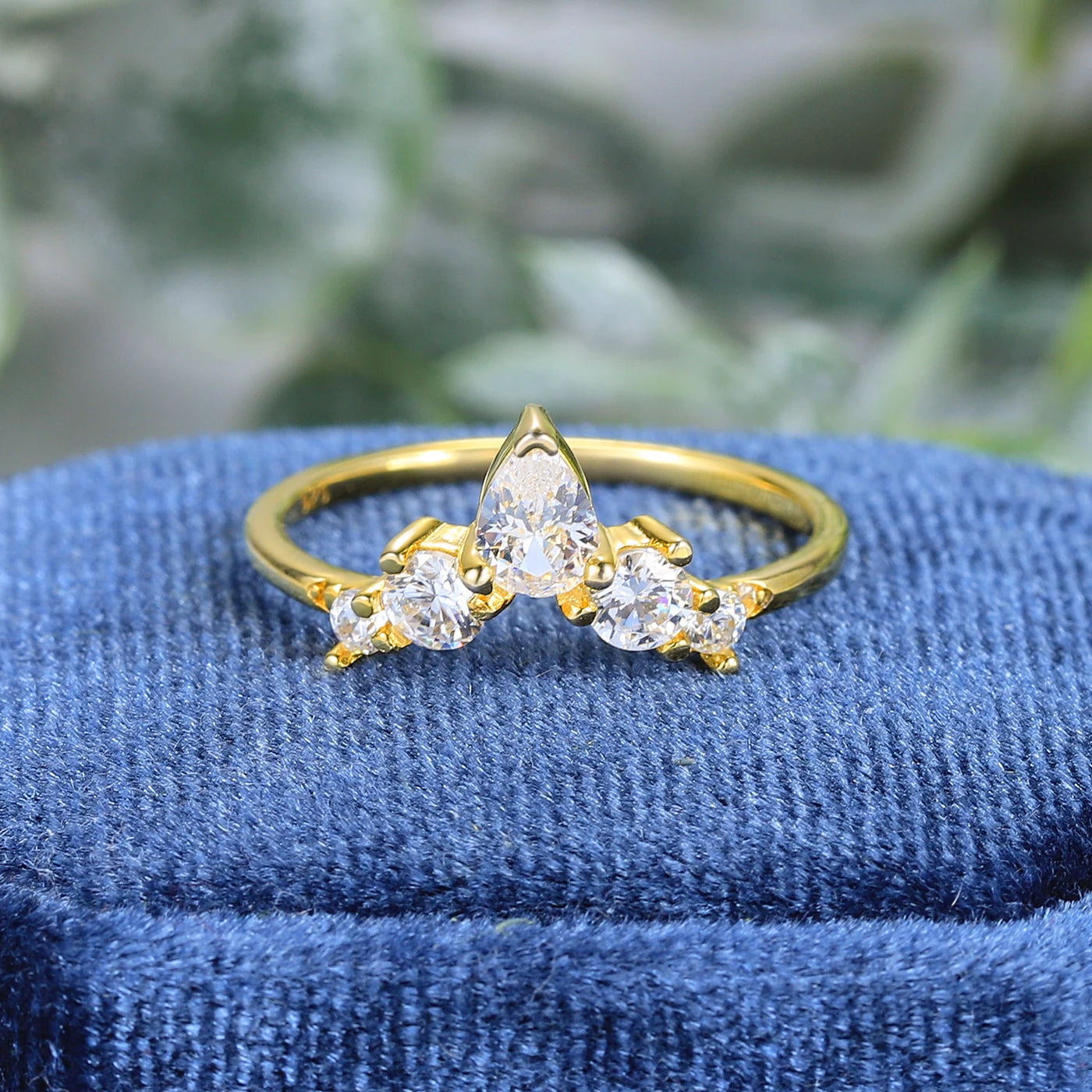 GEM'S BALLET 925 Sterling Silver Ring 1.0DEW Chevron Style 1.97 DEW Pear Cut Delicate Moissanite Wedding Band Ring  Gift For Her