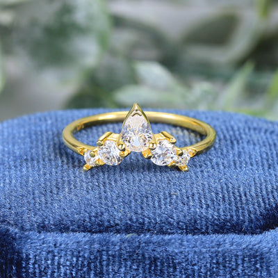 GEM'S BALLET 925 Sterling Silver Ring 1.0DEW Chevron Style 1.97 DEW Pear Cut Delicate Moissanite Wedding Band Ring  Gift For Her