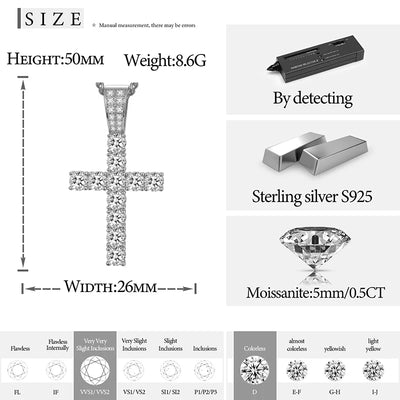 High Quality Unisex Classic Cross 14mm Cuban Link Necklace Men Mossanite Sterling Silver 925 Chains Necklaces Hip Hop Jewelry