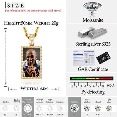 Fine Jewelry Round Memory Medallions Moissanite Custom Photo Pendant Necklace For Men Hip Hop Jewelry 925 Sterling Silver