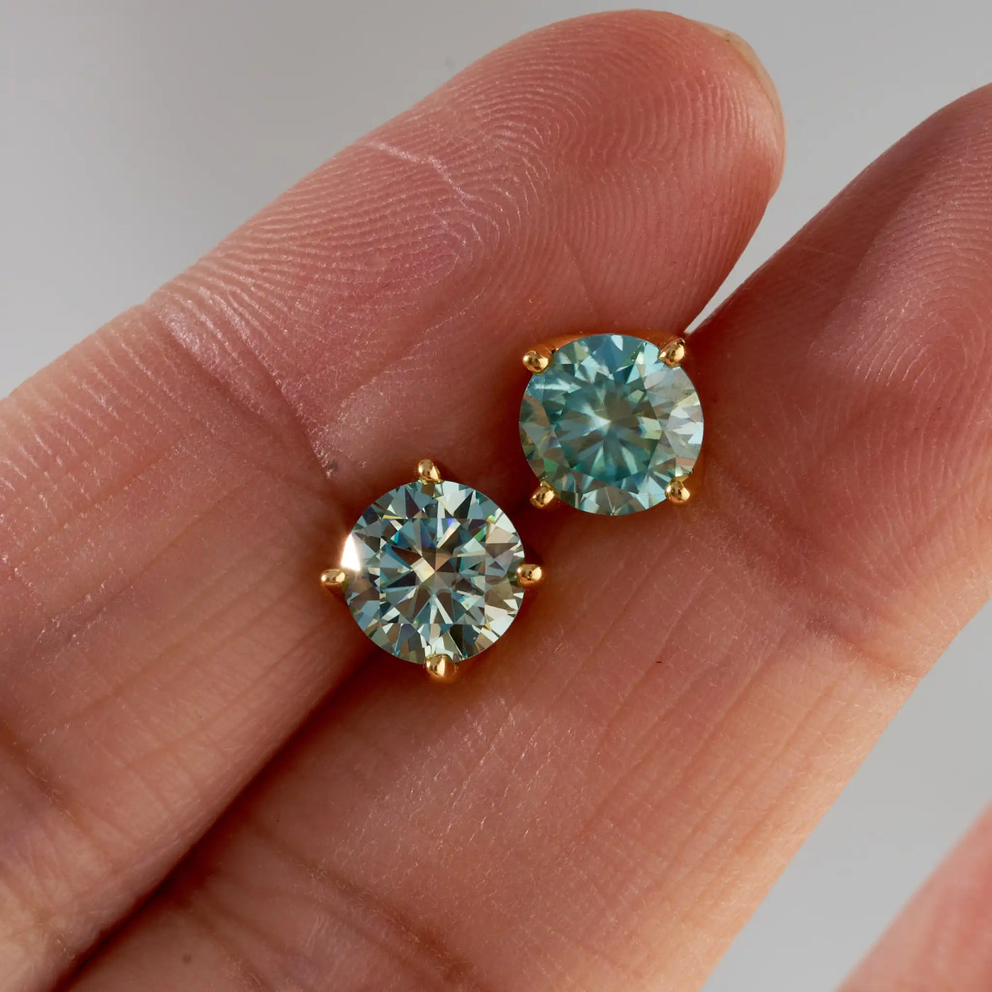 blue green color 6.5mm*2 pcs Moissanite Earrings Diamond 925 Sterling Silver Gold Plated Certificate Moissanite Jewelry