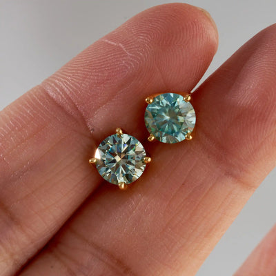 blue green color 6.5mm*2 pcs Moissanite Earrings Diamond 925 Sterling Silver Gold Plated Certificate Moissanite Jewelry
