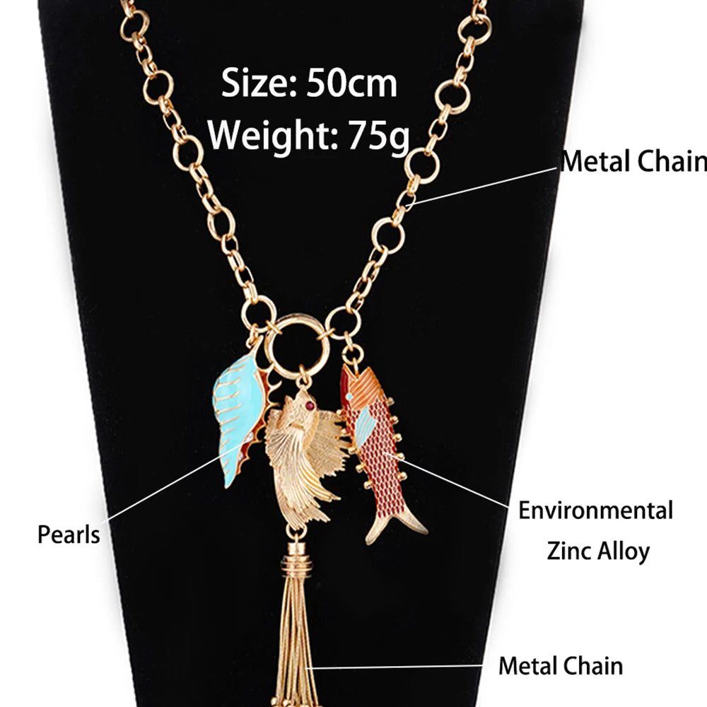 2024 Fashion unique Ocean Design Mermaid Necklace Bird Choker Boho Stainless Steel Jewelry Fish Pendant Accessories