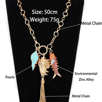 2024 Fashion unique Ocean Design Mermaid Necklace Bird Choker Boho Stainless Steel Jewelry Fish Pendant Accessories
