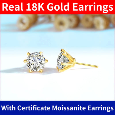 Szjinao 100% Real 18k gold earrings studs hypoallergenic AU750 Gold With Certifiicate Moissanite  Jewelry for Women Summer 2025