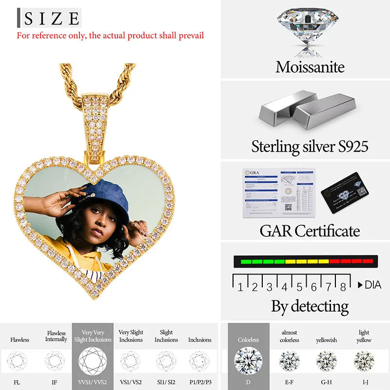 Fine Jewelry Round Memory Medallions Moissanite Custom Photo Pendant Necklace For Men Hip Hop Jewelry 925 Sterling Silver