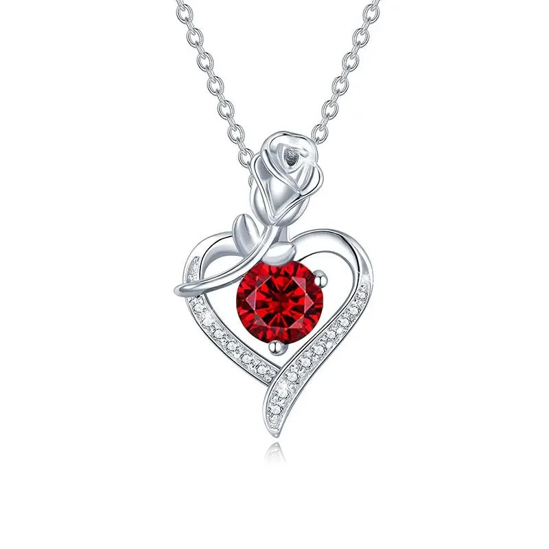 Rose Heart Pendant Necklace for Women 1CT Moissanite S925 Sterling Silver Wedding Anniversary Birthday Engagements Fine Jewelry