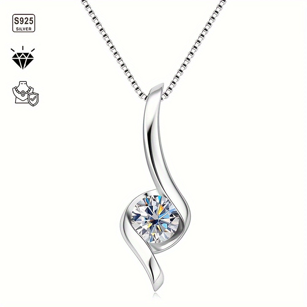 1pc S925 Silver Inlaid with 1 Carat Moissanite Necklace, Light Luxury for Men and Women, Moissanite Jewelry | Gift for Mother | Her Gift | Birthday | Wedding | Anniversary | Engagement | Graduation, Best for Christmas