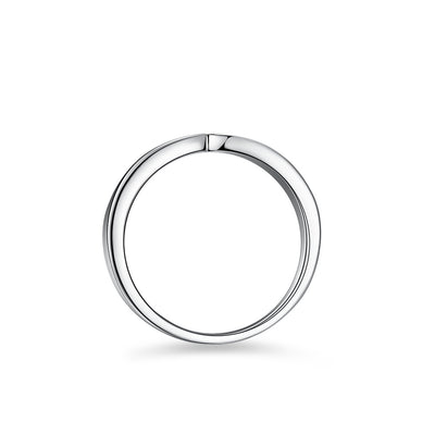 Elegant lady's moissanite engagement ring in polished silver with a sleek design