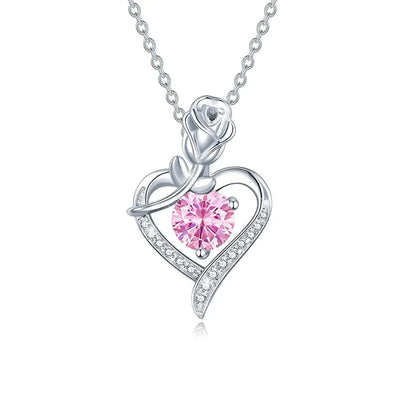 Beautiful sterling silver moissanite pendant with pink gemstone and heart design, perfect for gifts