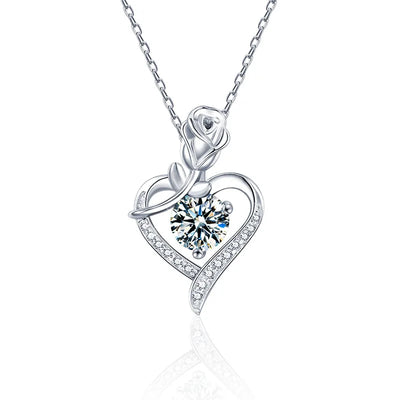 Beautiful sterling silver moissanite pendant with heart design and floral accents