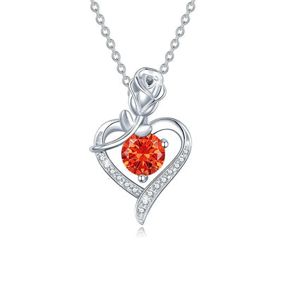 Beautiful sterling silver moissanite pendant with orange stone and rose design, perfect for gifting